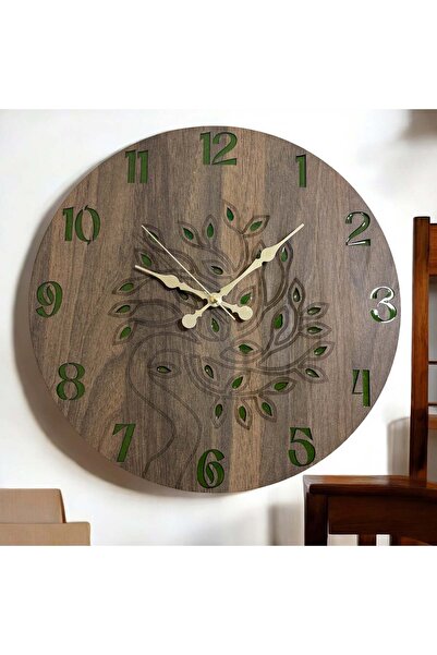 Pelince ساعة حائط بنمط خشبي - شجرة وأوراق شجر - مطلية براتنج الإيبوكسي - 40 سم