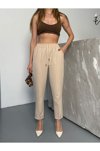COMBİNE MİCHAİL Pantaloni Palazzo de damă din lycra cu șnur cu talie elastică