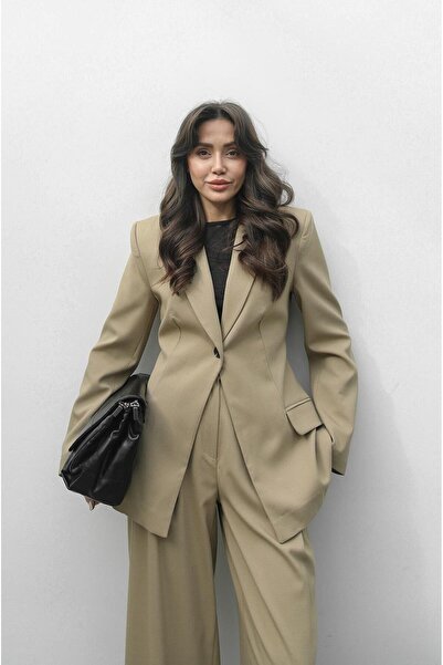 Havoş Beige Single Button Blazer Trousers Set