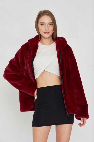 Redpoint Jackets Burgundy Faux Fur Hooded Jacket