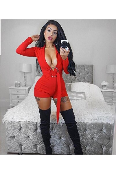 Aysu Özen Kırmızı Kemerli Tulum