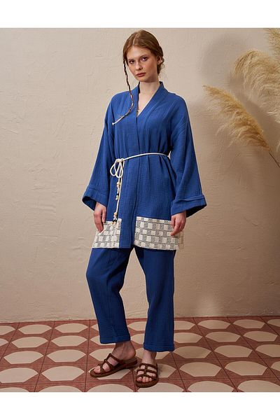 Kayra Λεπτομερής μουσελίνα με δαντέλα Wear Out Indigo