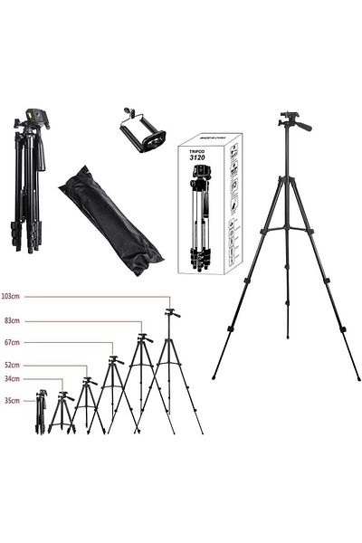 fulina Tripod, Aluminium Foldable Camera-Tripod, with Mobile Clip Holder Bracket,4 Section Adjustable