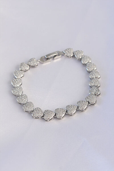 Nehir Vip Series Brass Zircon Stone Silver Color Heart Model Bracelet Valenti...