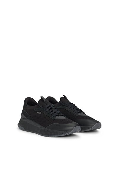 BOSS Erkek Marka Logolu Bağcıklı Kaydırmaz Tabanlı Günlük Siyah Sneaker 50523113-002