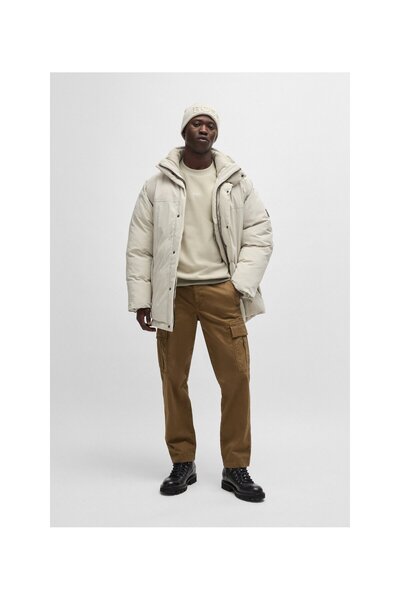 BOSS Zıt renkte logolu rahat kesim pamuklu havlu kumaştan kapüşonlu