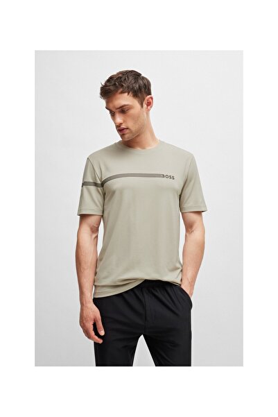 BOSS Çizgili ve logolu pamuk karışımlı tişört
