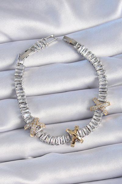 Mu Art Ahşap Brass Silver Color Stone Waterway Model Vip Series Women's Bracelet