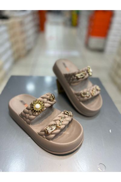 Akınal Bella Stone Detailed Ultrasoft Women's Slippers - Double Banded