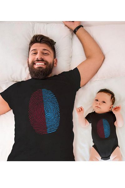 Tshirthane Βουργουνδία Μπλε Δακτυλικό Αποτύπωμα Πατέρας Υιός Κορίτσι - Τιμή Μονού Είδους, 2 Τεμάχια Προσθήκη στο Καλάθι