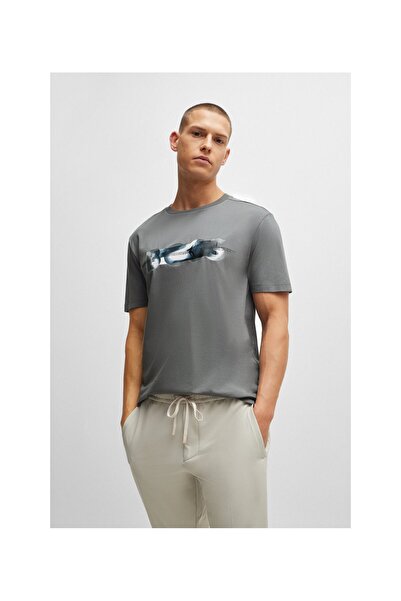 BOSS Önü Ve Arkası Paten Desenli Pamuk Karışımlı Tişört