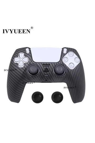 Choice Black Carbon Fiber Water Transfer Printing Protective Silicone Case For Sony Playstation 5 Ps5 Contr