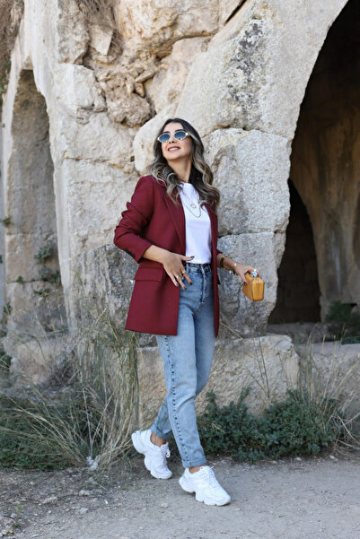 bytugcekaya Bordo Yün Efekt Blazer