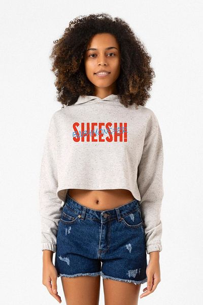 Tshirthane Sheesh White Gray Women's Crop Hoodie - Babymonster
