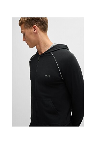 BOSS Logo Detaylı Esnek Pamuklu Fermuarlı Kapüşonlu