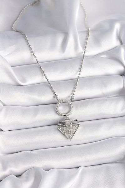 Skygo 316L Stellal Chain Necklace Silver Color Topcuk Zircon Triangle Model