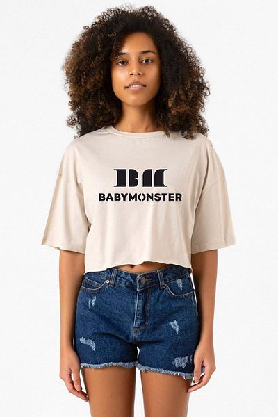 Tshirthane Babymonster Logo Beige Women's Crop Tshirt