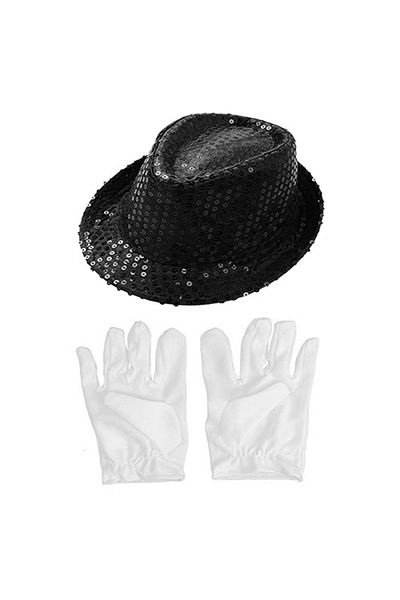 robotrend Black Color Sequined Cap and White Color Gloves