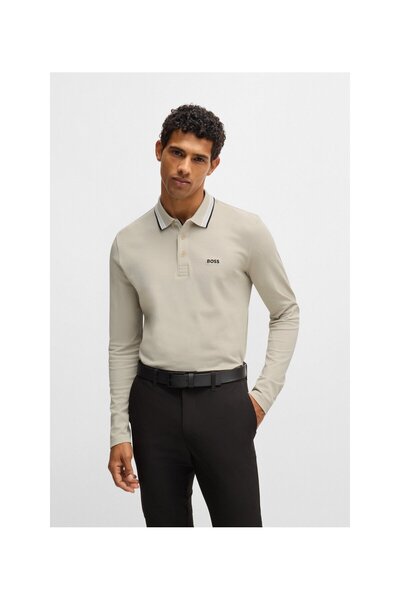 BOSS Zıt renk logolu pamuk-pike polo yaka tişört