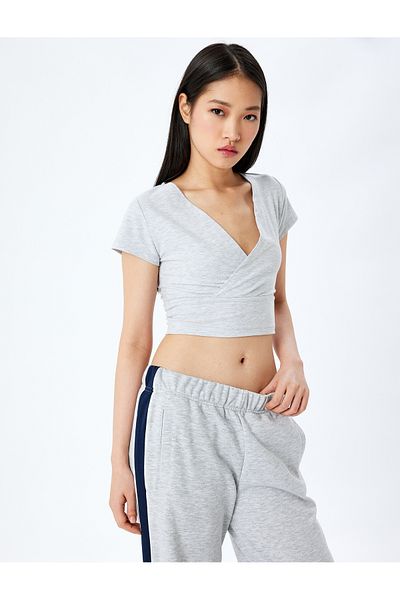 Koton V-Neck Short Sleeve Crop Slim Fit Sports T-Shirt