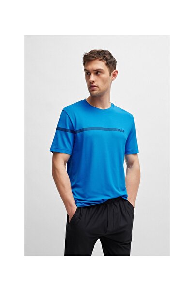 BOSS Çizgili Ve Logolu Pamuk Karışımlı Tişört