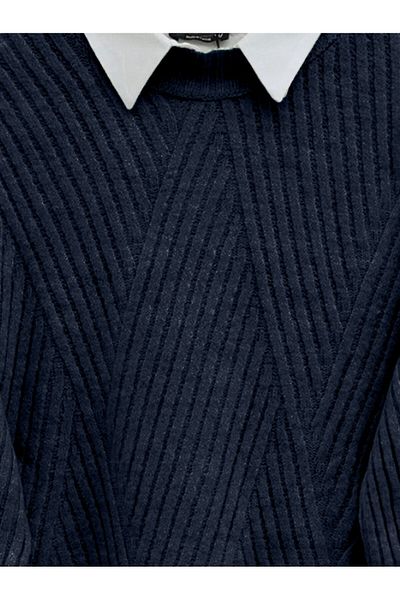 Modamorfo Diamond Patterned Knitted Knitwear Tunic - Navy