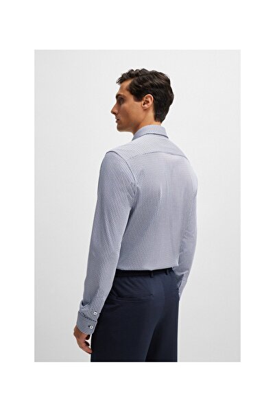 BOSS Baskılı esnek karışımlı dar kesim gömlek