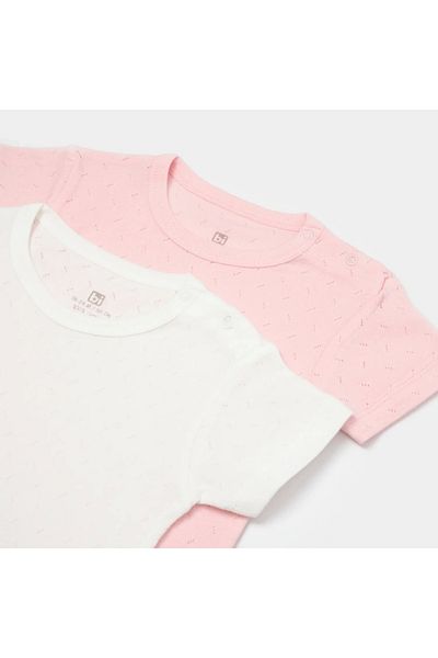 Bibaby 2-Piece Jacquard Pink Ecru Baby Body Set 56993 - Short Sleeve
