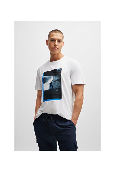 BOSS Önü ve arkası paten desenli pamuk karışımlı tişört