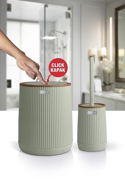 Okyanus Home Σετ κουβά και βούρτσα WC 2 τεμαχίων Nida Green Wood με σχέδιο Eco