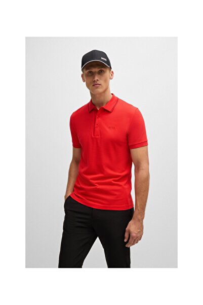 BOSS Uygun renkte logolu pamuk-pike dar kesim polo yaka tişört