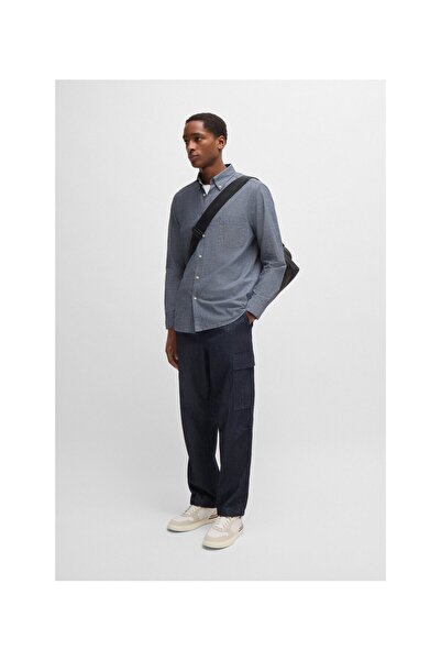 BOSS Pamuk armürlü düğmeli normal kesim gömlek