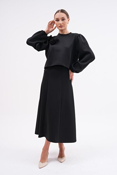 MODAJİN Black Daddy Flower Detailed Double Suit Set