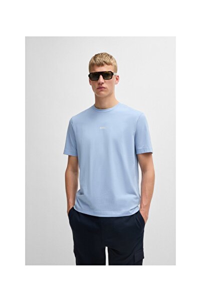 BOSS Logo baskılı, esnek pamuklu, rahat kesim tişört