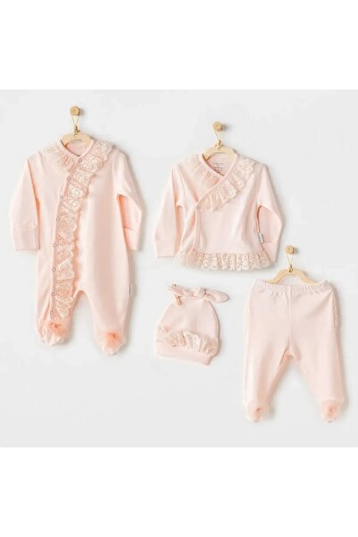 andywawa AC25312 Newborn Chic Girl Tüllü 4'Lü Hastane Çıkışı Salmon