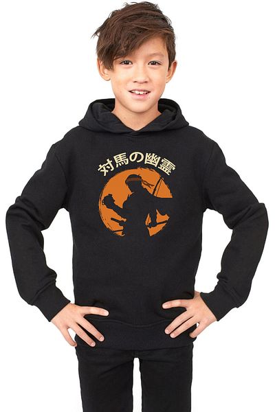 Tshirthane Призракът на Цушима - Детски черен суичър с качулка 3ip The Island Japanese