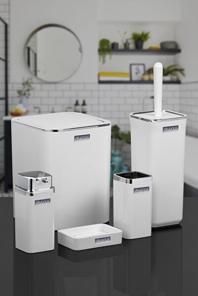 Okyanus Home Λευκό τετράγωνο σετ μπάνιου 5 τεμαχίων χρωμίου