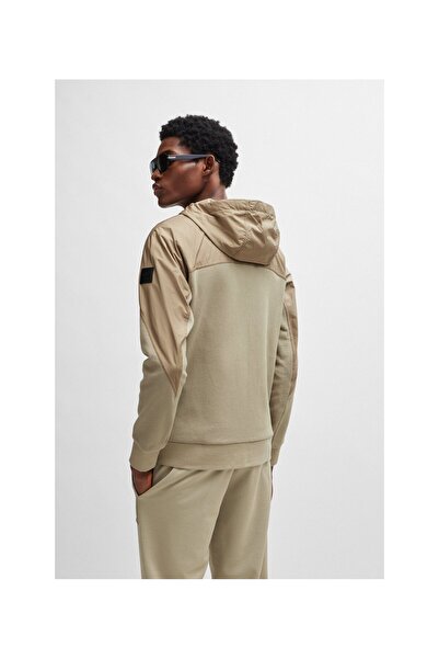 BOSS Karışık malzemeden normal kesim fermuarlı kapüşonlu