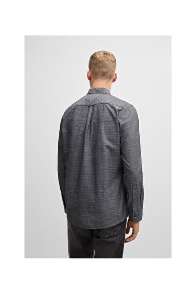 BOSS Pamuk armürlü düğmeli normal kesim gömlek
