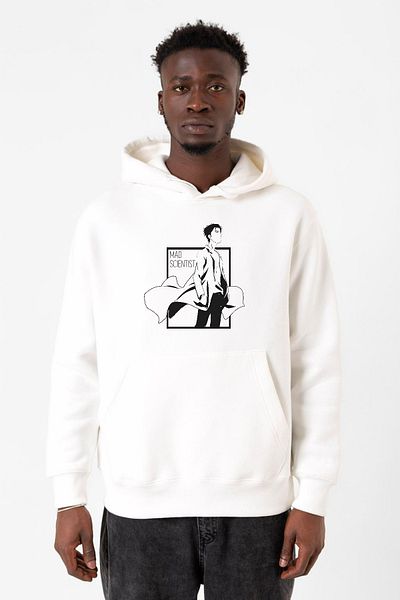 Tshirthane Φούτερ Steins Gate Rintarou Mad Scientist Λευκό ανδρικό φούτερ με κουκούλα 3 κορδονιών