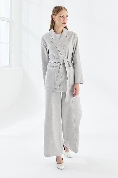 MODAJİN Belted Double Suit Gray