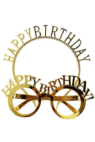 Mu Art Happy Birthday Written and Happy Birthday Written Glasses Set Gold Color