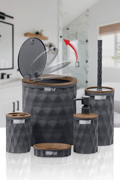 Okyanus Home Σετ μπάνιου 5 τεμαχίων Diamond Anthracite Wood Click Cover