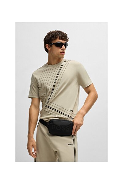 BOSS İnce çizgili desenli interlok pamuklu kumaştan normal kesim tişört