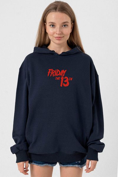 Tshirthane Friday The 13th Letter Logo Navy Blue Women's 3ip Hoodie
