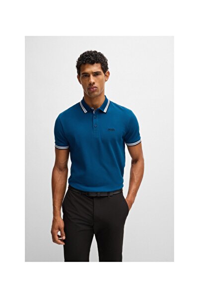 BOSS Zıt renk logolu pamuk-pike Paddy polo yaka tişört