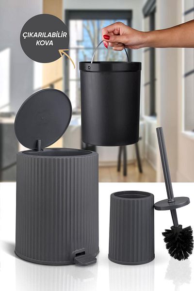 Okyanus Home Set de găleți și perii pentru WC Coliseum Anthracite din 2 piese