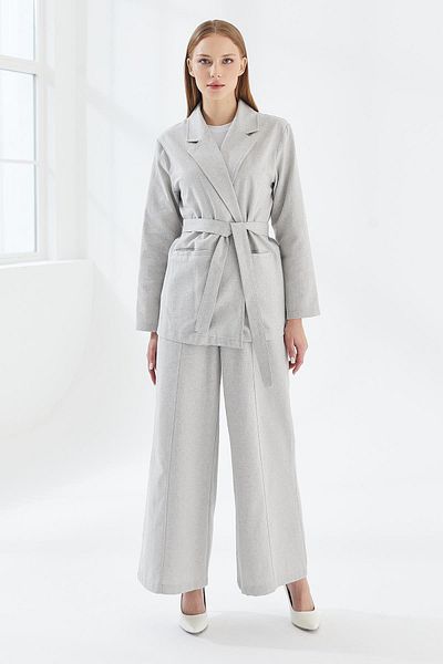MODAJİN Belted Double Suit Gray