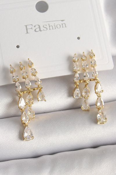 BESKAR Brass Gold Color Zircon Stone Rain Model Women's Earrings