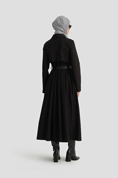 Armine Pileli Ve Kemerli Pardesü 24k8002 Siyah